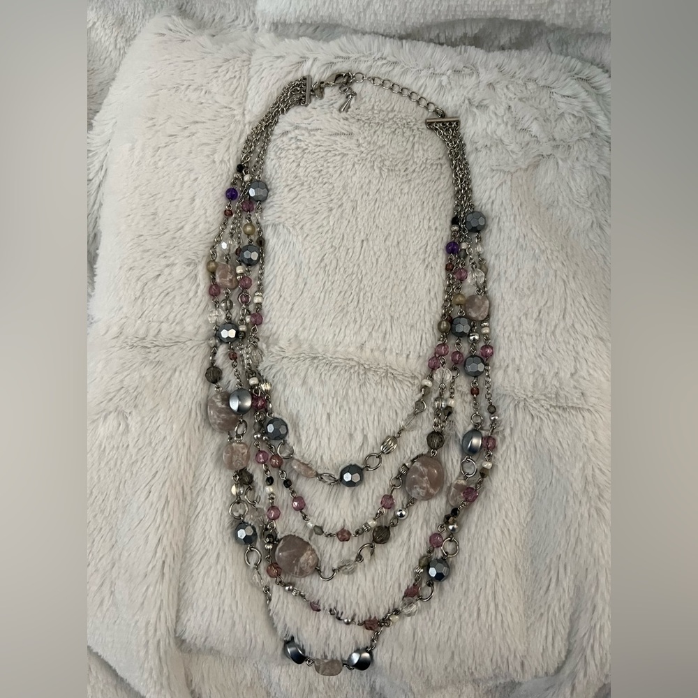 Lia Sophia silver five strand necklace with purple jade stones